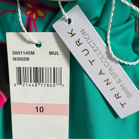 New Trina Turk Black Bright Pink Tropical Floral Print One Piece Swimsuit sz 10 - Picture 5 of 7